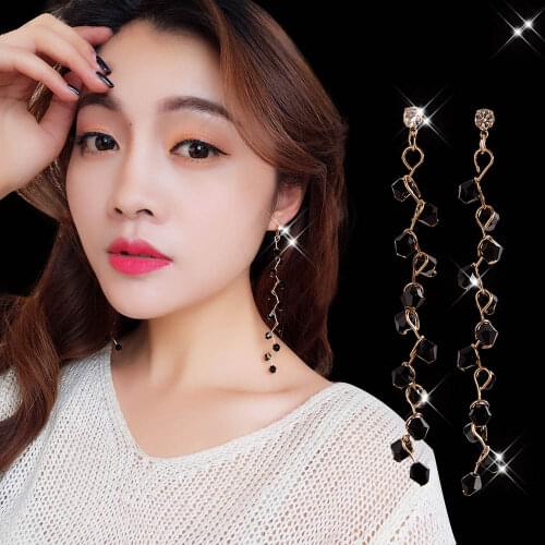 2018 New Style Long exaggeration white black Resin Clip on Earrings Without Piercing for Women Wedding CZ Rhinestone Ear Clip