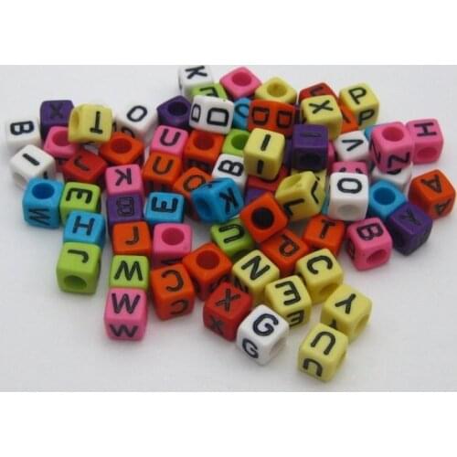 250 Assorted Alphabet Letter Acrylic Cube Pony Beads 7X7mm