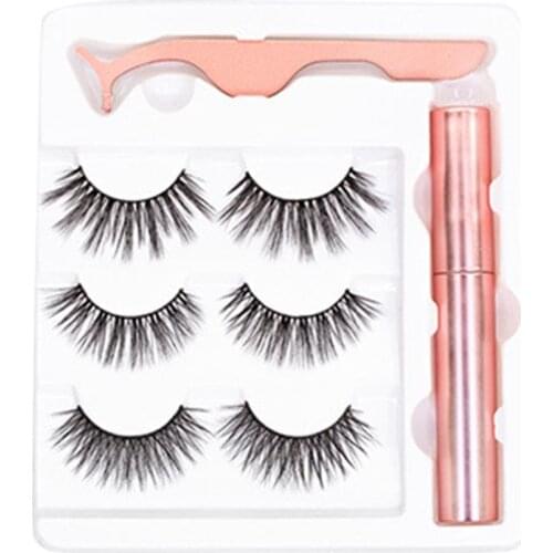 3pair Of Magnetic Eyelashes 3D Faux Mink Eyelashes Magnet Lashes Magnetic Liquid Eyeliner&Magnetic False Eyelashes & Tweezer Set
