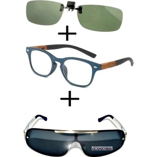 3Pcs!!! Comfortable Wooden Squared Frame Reading Glasses for Men Women + Alloy Polarized Sunglasses Sports + Sunglasses Clip