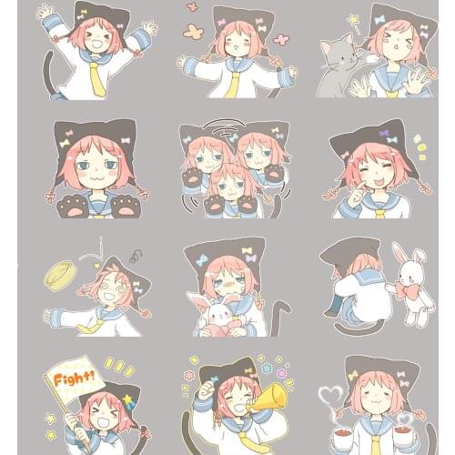 40 cute cat girl stickers anime funny scrapbook stickers for kids, DIY laptop suitcase skateboard motorcycle bike toy
