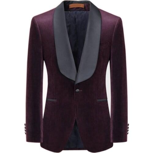 Wine red color velvet Tuxedos Custom Made Men Wedding suit Blazers Plus Size wine red velvet jacket and black pants