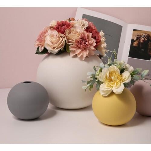 Home Decor Round Vase Nordic Decoration Ceramic Flower Vase Simplicity Plant Pots Decorative Living Room Accessories Ornaments