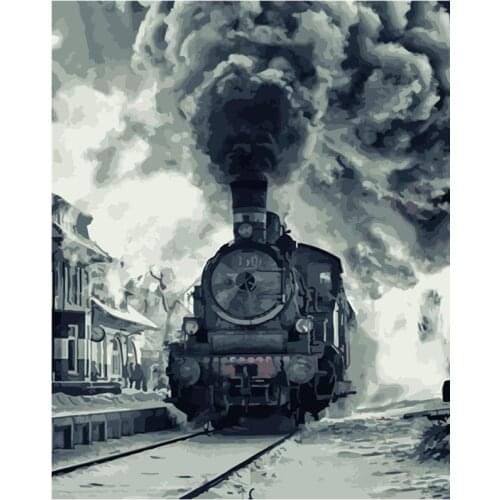 Painting By Numbers DIY Dropshipping 40x50 60x75cm Retro black steam train Still life Canvas Wedding Decoration Art picture Gift