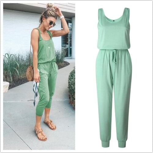 New Arrival Sexy Off Shoulder Sleeveless Belts Jumpsuits Summer Women Solid Casual Pockets Long Rompers Slim Koren Style Beach