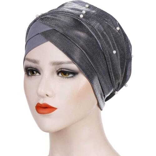Gauze Headwrap Muslim Women Long Turban Ladies Double Color With Beads Hijab Cap
