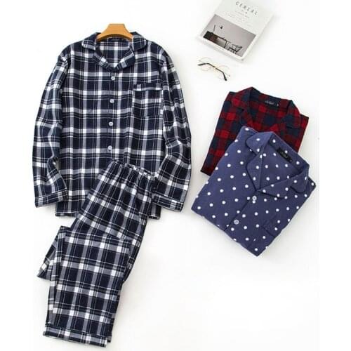 100% Cotton Mens Home Clothes Suits Plaid Long Sleeve PJs Sleepwear Plus Size Pajamas For Men Autumn Winter Sleepwear Sets
