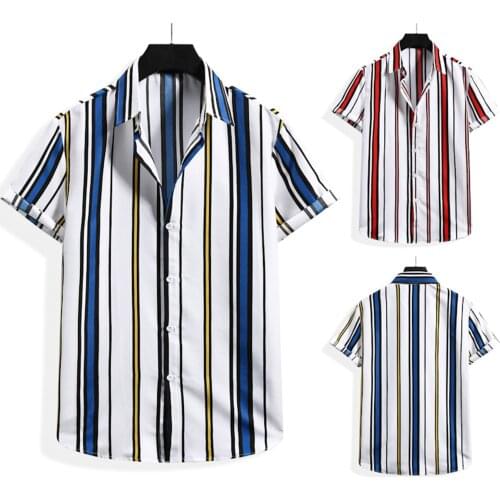 2021 Shirts For Mens Summer Striped Print Hawaii Beach Shirt Casual Flower Shirt Button Short Sleeve Turndown Collar Shirts
