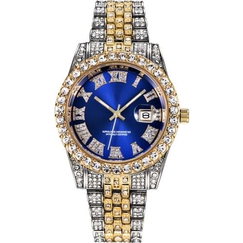 Hip Hop Diamond Mens Luxury Brand Watches Fashion Alloy Band Gold Business Quartz Designer Watch Relogio Masculino ouro 2021