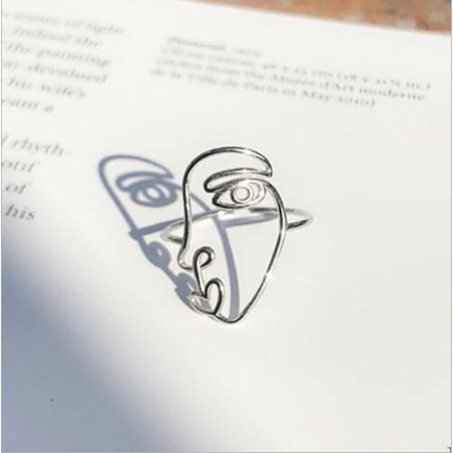 Hip Hop Unique Abstract Face Ring Set Hollow Minimalist Matching Half Face Rings For Women Anillos Mujer Couple Ring