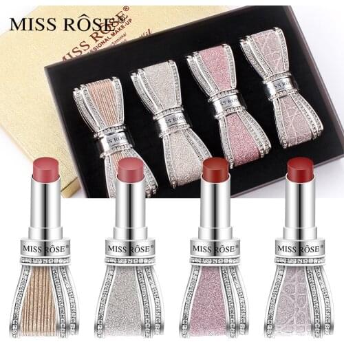 4 Colors bow-knot style Matte Lipstick Set, Long Lasting Moisturizing Non-Marking, Waterproof Non-Stick Cup Style Lipstick