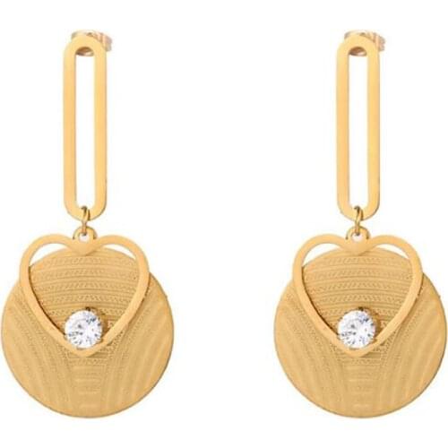 Stainless Steel Gold Circle Round Zircon Ball Shaped Women Fashion Drop Earrings Ethnic Boho Jewelry Gift For Ladies