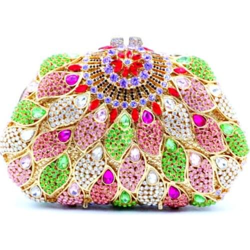 New Fashion Red Lady Crossbody Handbag Crystal Flower Wallet Evening Bride Bag For Diamond Clutches Purses