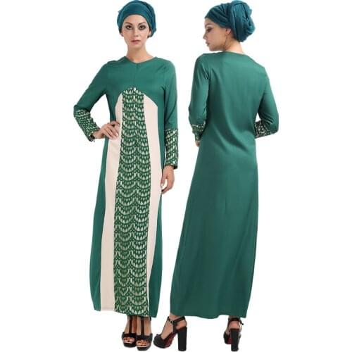 2021 Clothing New Fashion Popite WomenS Dress Temperament Muslim Arabian Robe Lace Patchwork Floor Loose Skirtt (No Headscar