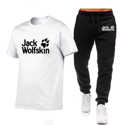 2021 New Mens Sports Suit O-neck Short-sleeved Top + Trousers 2-piece Suit Mens Casual Suit Running Mens Sportswear