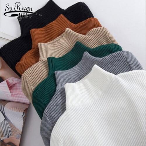 2021 New Spring Autumn Winter Turtleneck Sweaters Long Sleeve Pullovers Slim-fit Korean Sweater Short Tight Clothes lady Casual