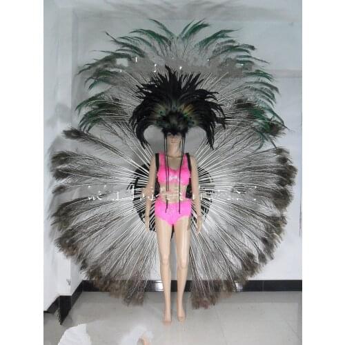 Feather clothes feather headdress backpack bra pants bikini dance shows Carnival black peacock feather costume for female