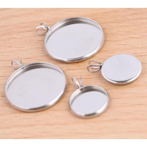 Onwear 20pcs fit 12mm 20mm cameo cabochon base settings stainless steel pendant charm bezel blanks
