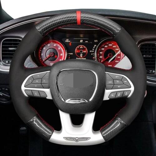 Suede Black Carbon Fiber Steering Wheel Cover For Dodge (SRT) Challenger Dodge Charger 2015-2021 Dodge Durango