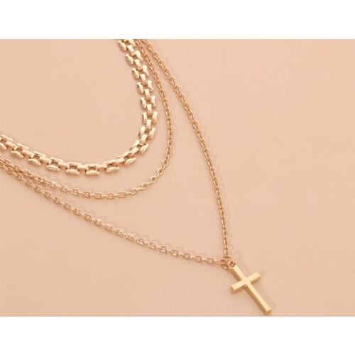 Vintage Multilayer Cross Pendant Necklace For Women Hollow Square Chain Necklaces Statement Choker Charm Jewelry Gift Female