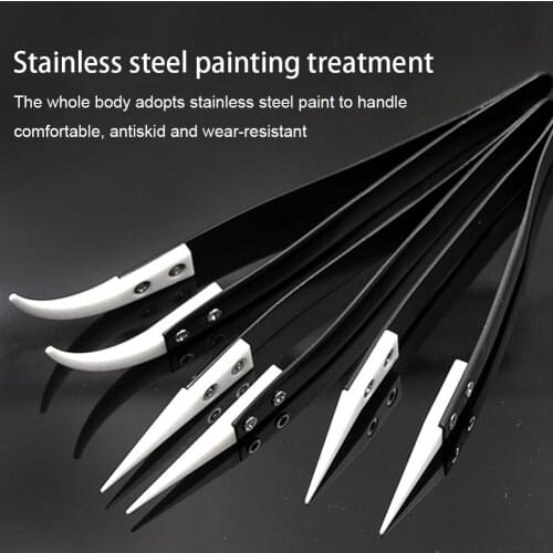 Electronic Cigarette Industrial Ceramic Tweezers Insulated Straight Curved Tip Stainless Steel Anti-Static Ceramic Tweezers