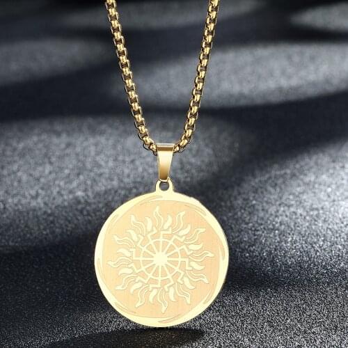 QIAMNI Slavic Kolovrat Amulet Necklace Pagan Sun Talisman Spinning Wheel Viking Medallion Religious Pendants Choker Jewelry Gift