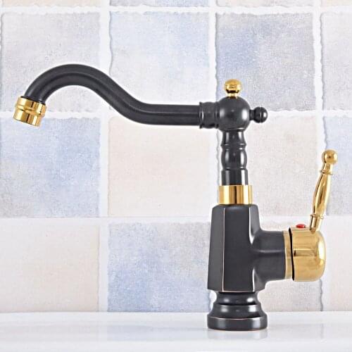 Kitchen Wet Bar Bathroom Vessel Sink Faucet Black Oil Rubbed Bronze Gold Color Brass Swivel Spout Mixer Tap Single Hole msf797
