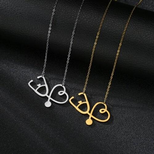 YWSHK Edge Polished Stainless Steel Stethoscope Heart Shape Simple Necklaces for Momen Girl Nurse Fashion Gifts A Drop Shipping