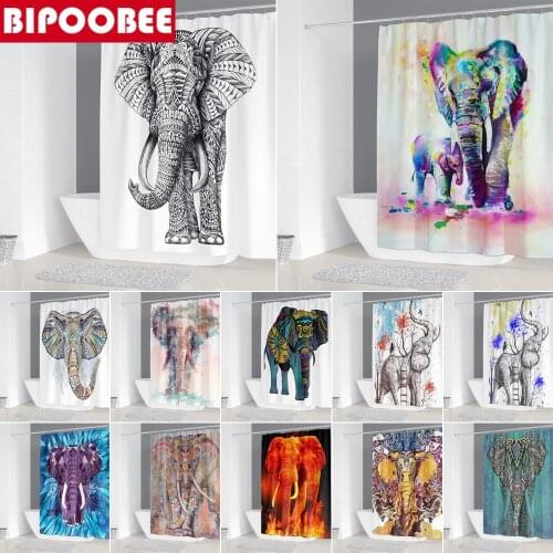 3D Cartoon Cute Animals Shower Curtain African Elephant Bath Curtains for Bathroom Decor White Bathtub Screen with 12 Hooks