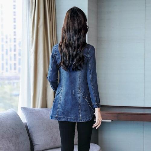 Denim Coat Female Long Sleeve Slim Spring Autumn Single Breasted Office Jean jacket Blue Casual Outwear Jaqueta Feminina 2XL