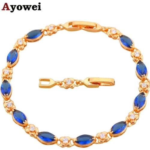 Top quality Gold tone blue Zircon design Bracelets for women Health Nickel & Lead free fashion jewelry TB187A