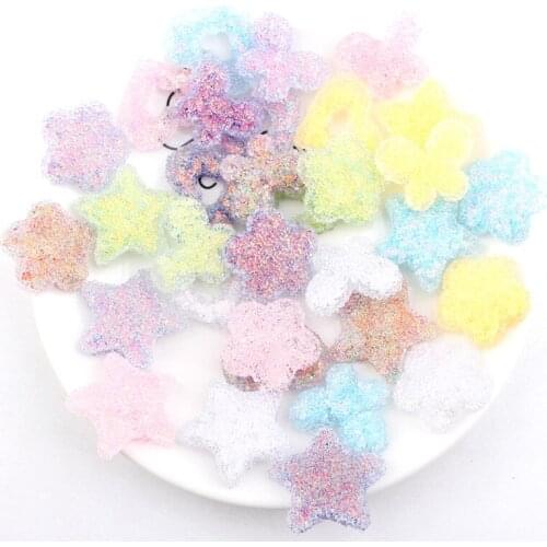 10pcs Glitter Powder resin Cabochons Embellishments Scrapbooking Flatback DIY Ornament Accessories Butterfly Star heart Flower
