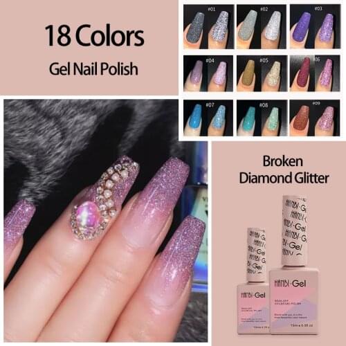18 Colors Gel Nail Polish Glitter Broken Diamond Reflective Bright Bungee Semi Permanent Hybrid Varnishes Nail Art Glue manicure
