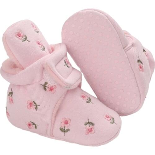 2020 New Winter 0-18M Baby Girl Boy Flower Embroidery/Leaf Anchor Print Snow Booties Plush Shoes Infant First Walkers Toddler
