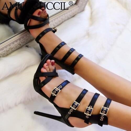 2021 New Plus Big Size 35-52 Black Buckle Fashion Sexy High Heel Party Female Ladies Shoes Summer Women Gladiator Sandals L1181