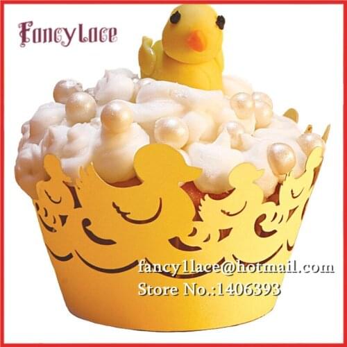 24pcs Laser Cut rubber ducks Cupcake Wrappers Cupcake Wrapper Liner Baking Cup Wedding Kids' Birthday Tea Party Home Decoration