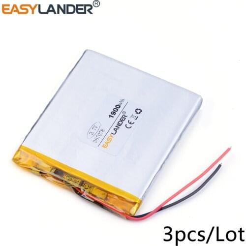 3pcs/Lot 3.7v lithium Li ion polymer rechargeable battery 367078 1900mah can be customized wholesale