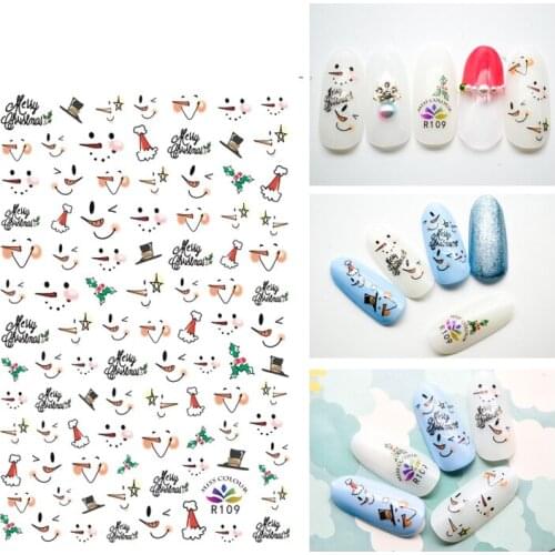 3D Nail Sticker Christmas Line Cute Face Fashion Stickers Autumn Small Adhesive Stickers for Manicure Nail Art Decoration