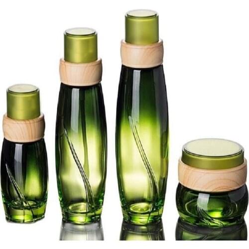 5Pcs/lot 50G New Arrival Cream Jar, 40ML 100ML Green Glass Emulsion/Lotion Refillable Bottle, High Grade 120ML Toner Bottle
