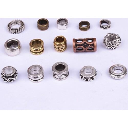 5 Pcs Retro Silvery Gold Color Hair Braid Ring Accessories Clips for Women Girls Dreadlocks Beads Circle Styling Tool Hole 5-7mm