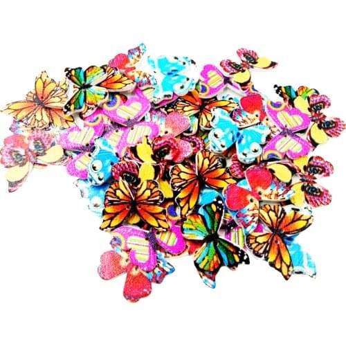 50pcs Vintage Butterfly 2 Holes DIY Wooden Painting Sewing Buttons