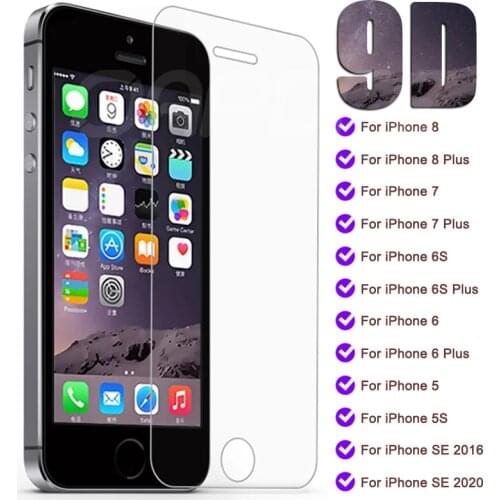 9D Full Cover Tempered Glass For iPhone 8 7 6 6S Plus 5 5S SE Screen Protector On iPhone 8 7 6 6S SE 2020 Protective Film Case