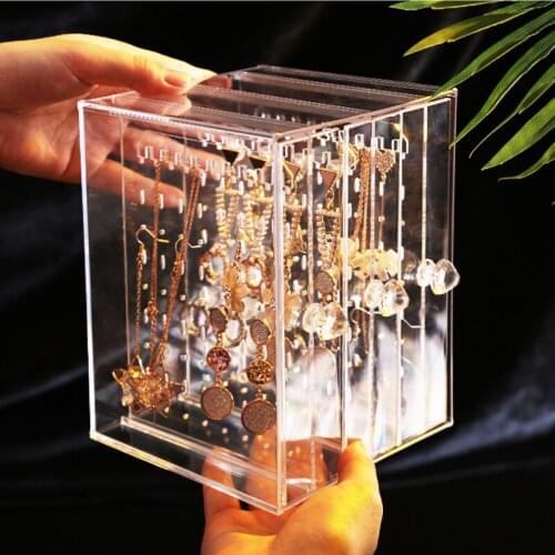 Acrylic Clear Black Jewelry Storage Box 3 Slots Drawers Necklace Holder Earring Standing Rack Jewelry Display Rack