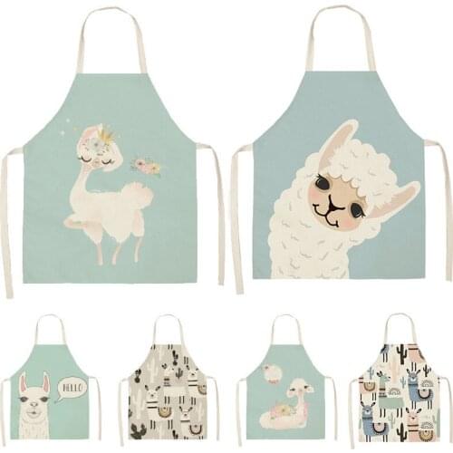 Alpaca llama Cactus Printed Cotton Linen Sleeveless Aprons Kitchen Women Pinafore Home Cooking Baking Waist Bib DH02