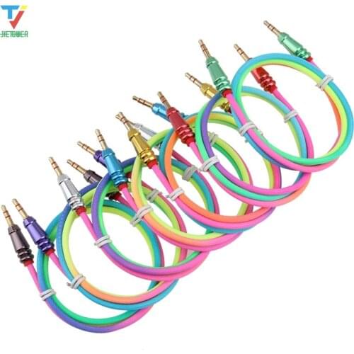 100pcs Audio Cable 3.5mm Jack Male To Male Rainbow Round Bullet Cloth Aux Cable for IPhone 6 6S Car Headphone Wire Line Aux Cord