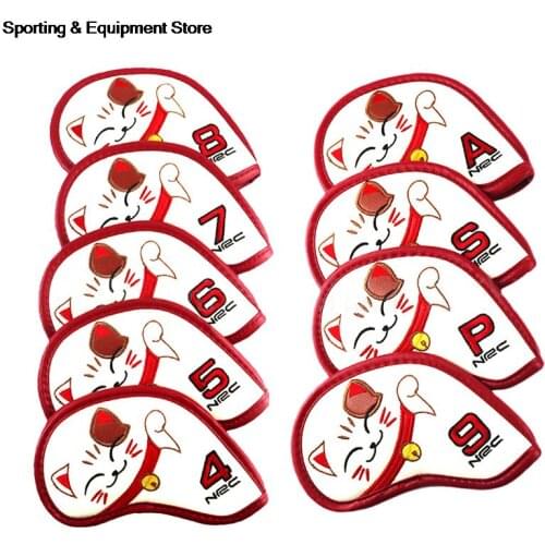 9Pcs Lovely Fortune Cat Design Head Covers 4 5 6 7 8 9 P S A Iron Headcovers PU Leather Clubs Protective Covers Fit Most Irons