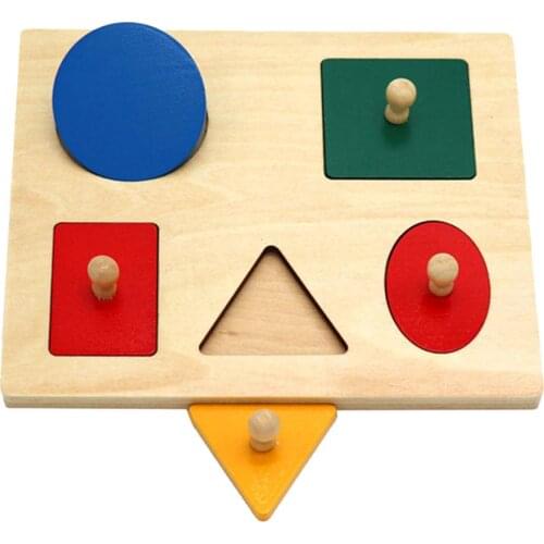 Montessori Wood Knob Puzzle Peg Board Geometric Shape Match Baby Educational Toy