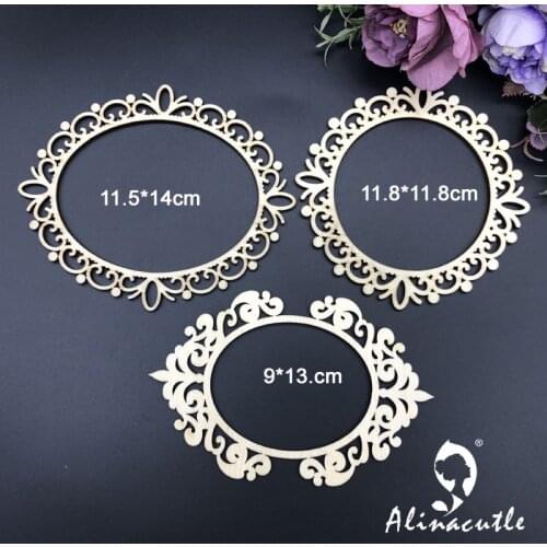 3pc wooden Lace border Vintage Natural laser Wood Chip Embellishments Scrapbooking Crafts Handmade card Art Album Alinacraft