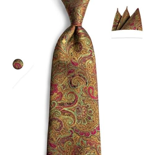 DiBanGu Fashion Paisley Men Ties Hanky Cufflinks Set Tie 8cm Wide Neck Ties Gravatas Neck Tie For Formal Business Wedding N-7110