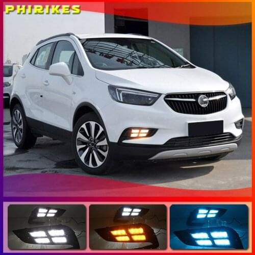 1Pair For Buick Encore Opel mokka 2017 2018 LED DRL Daytime Running Lights Daylight Fog light with Yellow signa